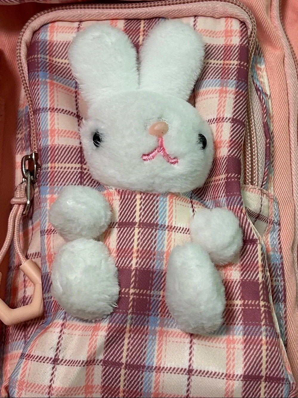 Kids Plaid School Backpack with Bunny Charm-Girls Bunny Backpack with lunchbox